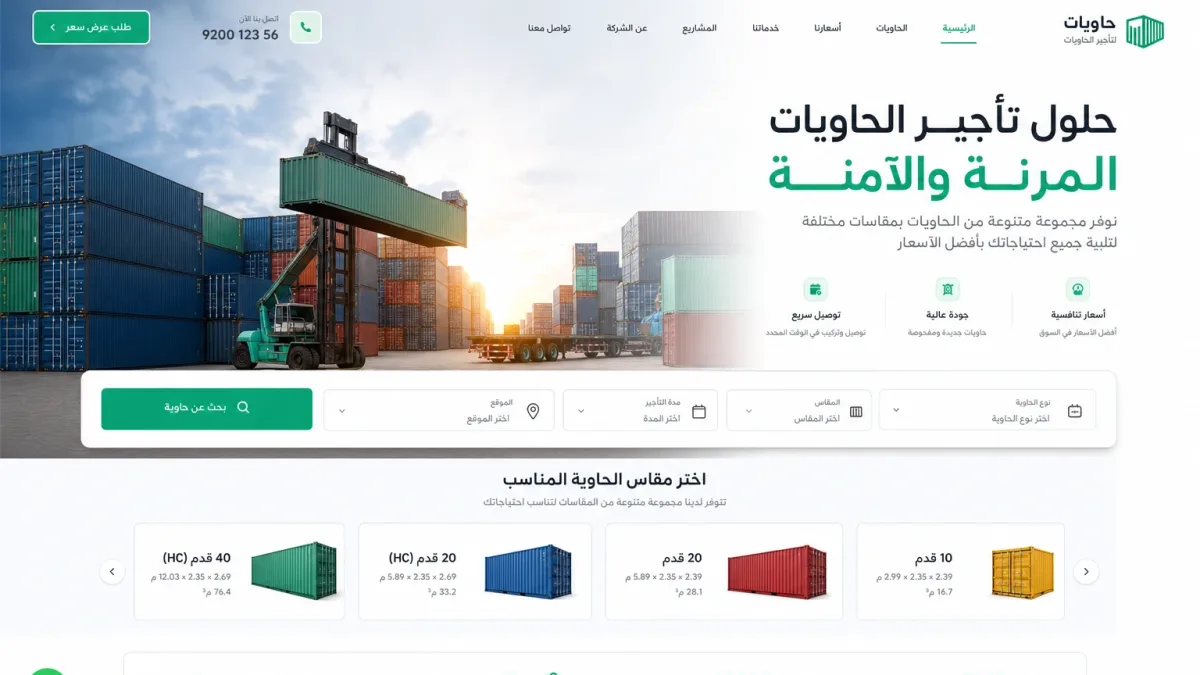 تصميم مواقع تأجير حاويات